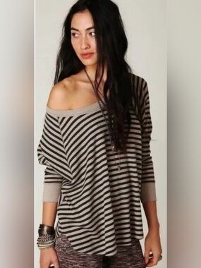 Free People We The Free Love Bug Striped Thermal Top XS Boho Oversized